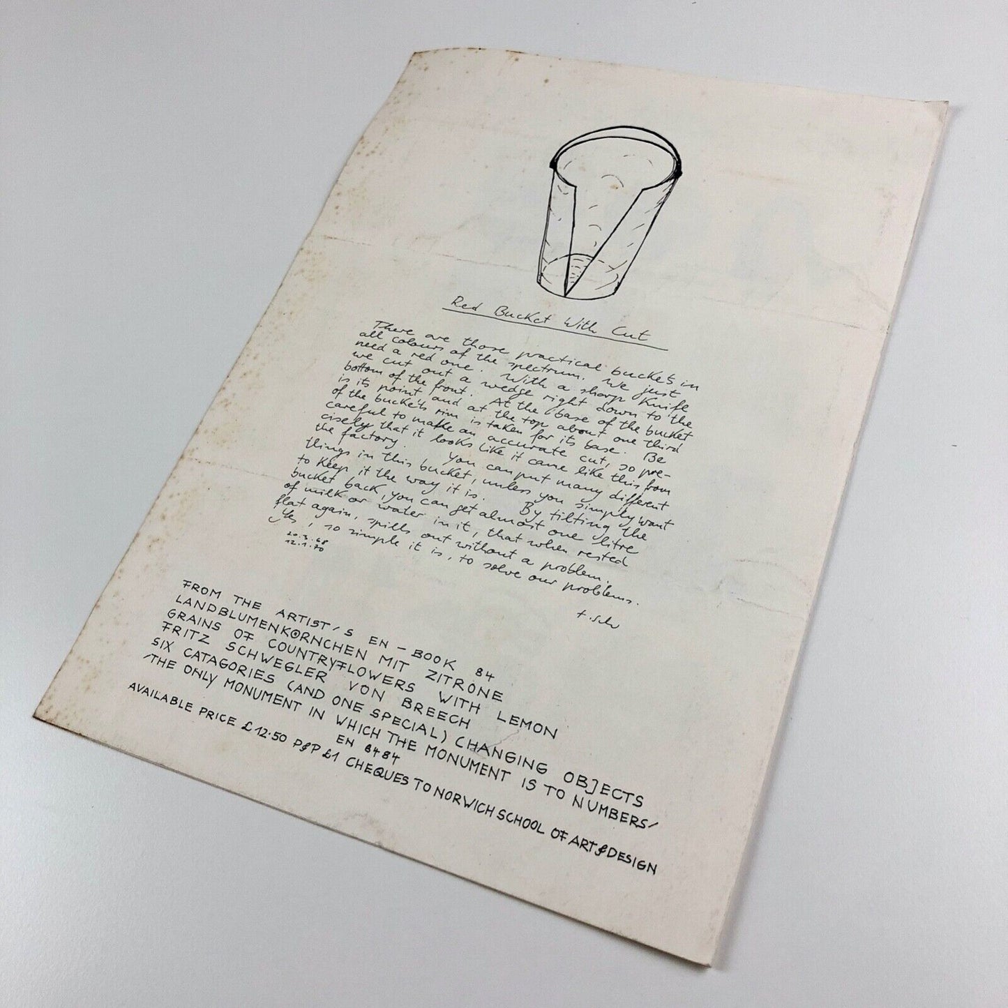 Leaflet to accompany the exhibition Fritz Schwegler | Norwich Gallery Norwich School of Art and Design 1996