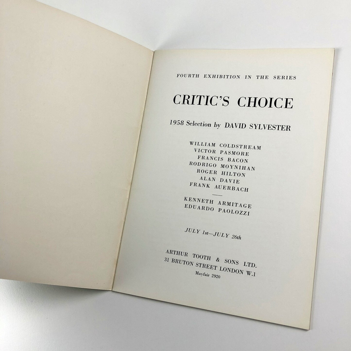 Critics Choice David Sylvester Works by Living British Artists | Arthur Tooth catalogue, 1958