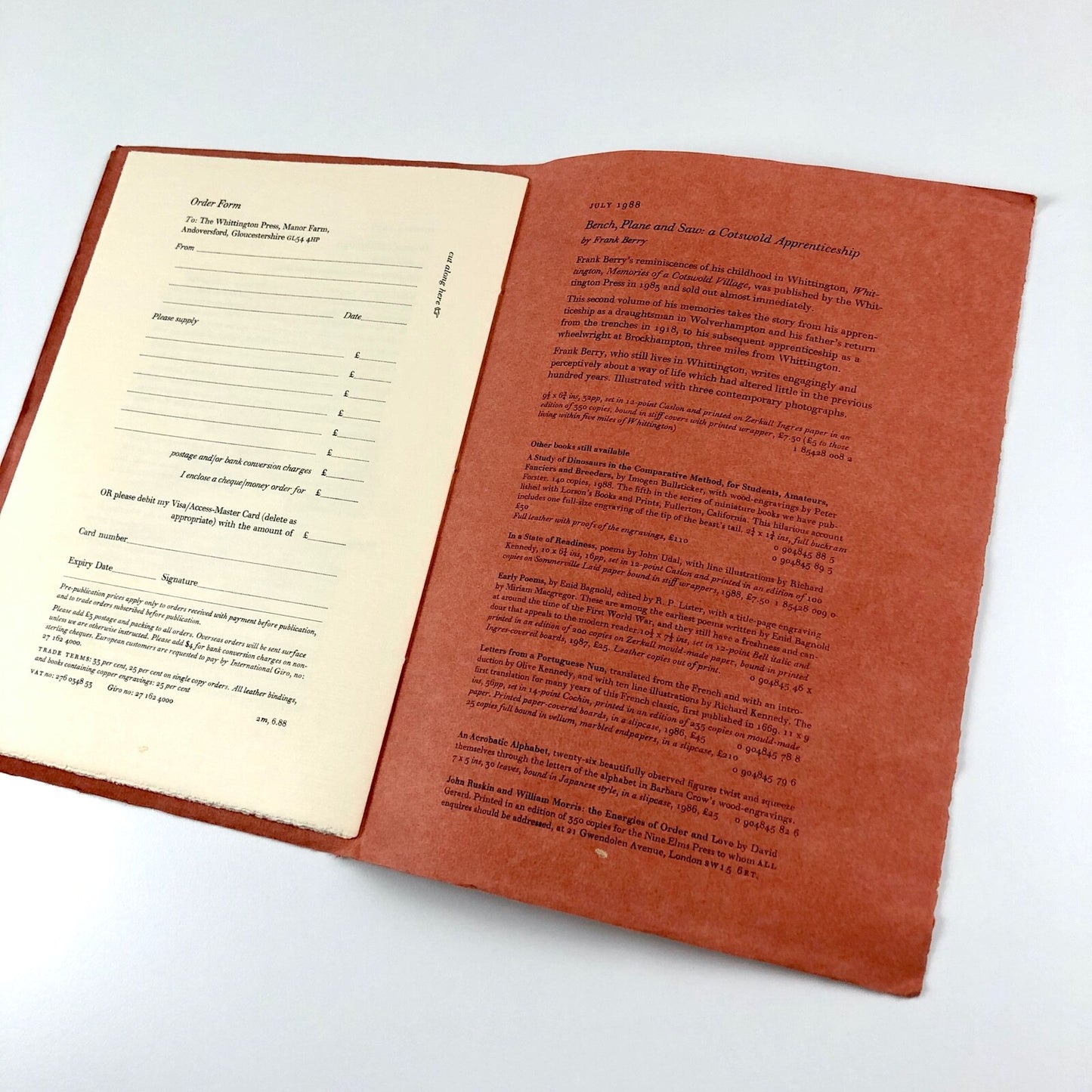 Books Coming From The Whittington Press: 1988, 1989, 1990 prospectus