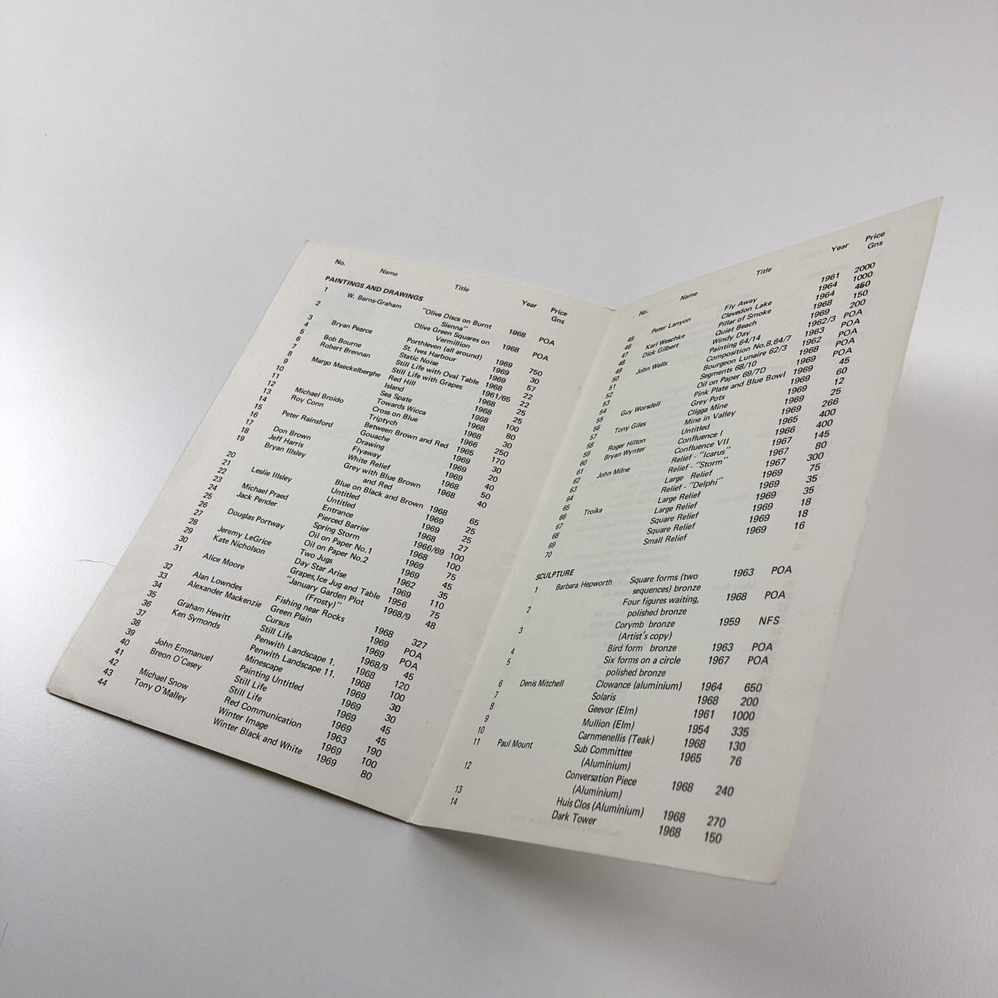 Leaflet 1969 Bath Festival | St Ives Group 2nd exhibition | Barbara Hepworth, Peter Lanyon, Wilhelmina Barnes-Graham, Breon O'Casey, Denis Mitchell, John Wells, et al