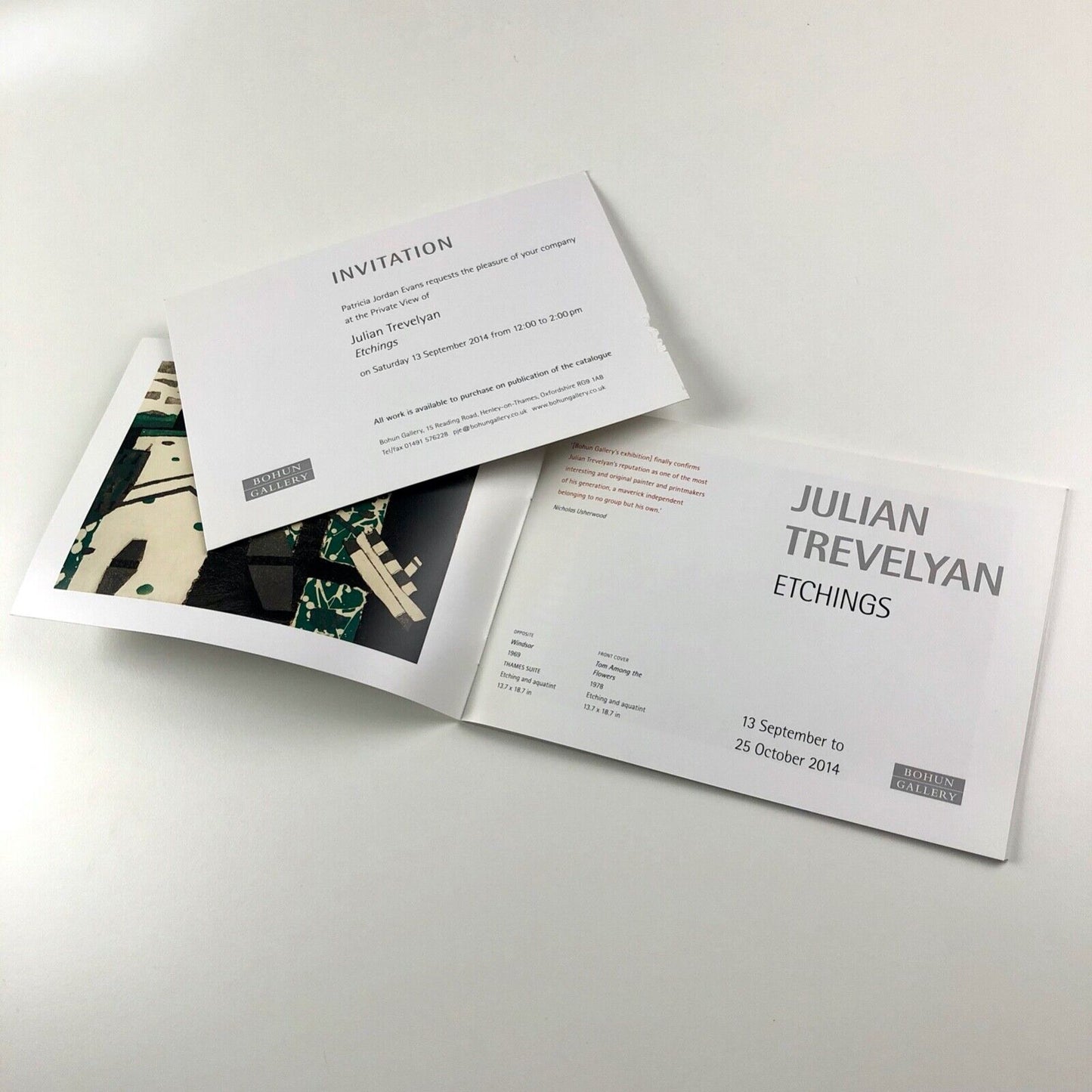 Small catalogue and private view invitation for Julian Trevelyan. Etchings | Bohun Gallery 2014