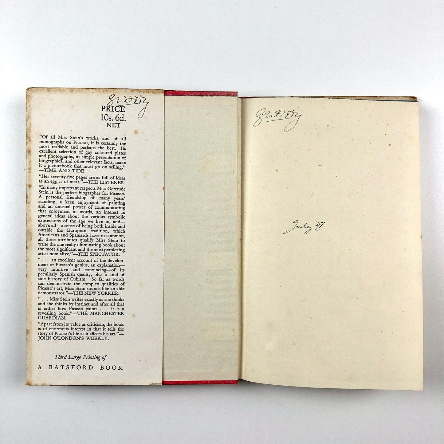 Picasso by Gertrude Stein | B.T. Batsford, 1946 third edition
