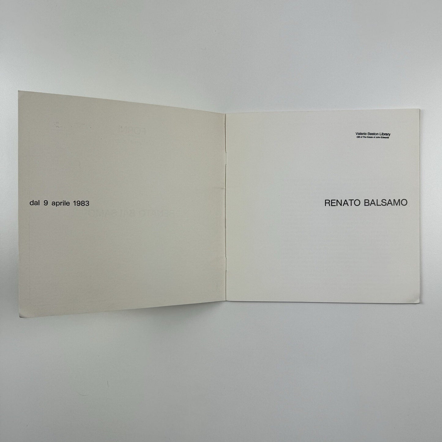 Renato Balsamo | Forni Galleria d’arte 9 April 1983 exhibition catalogue