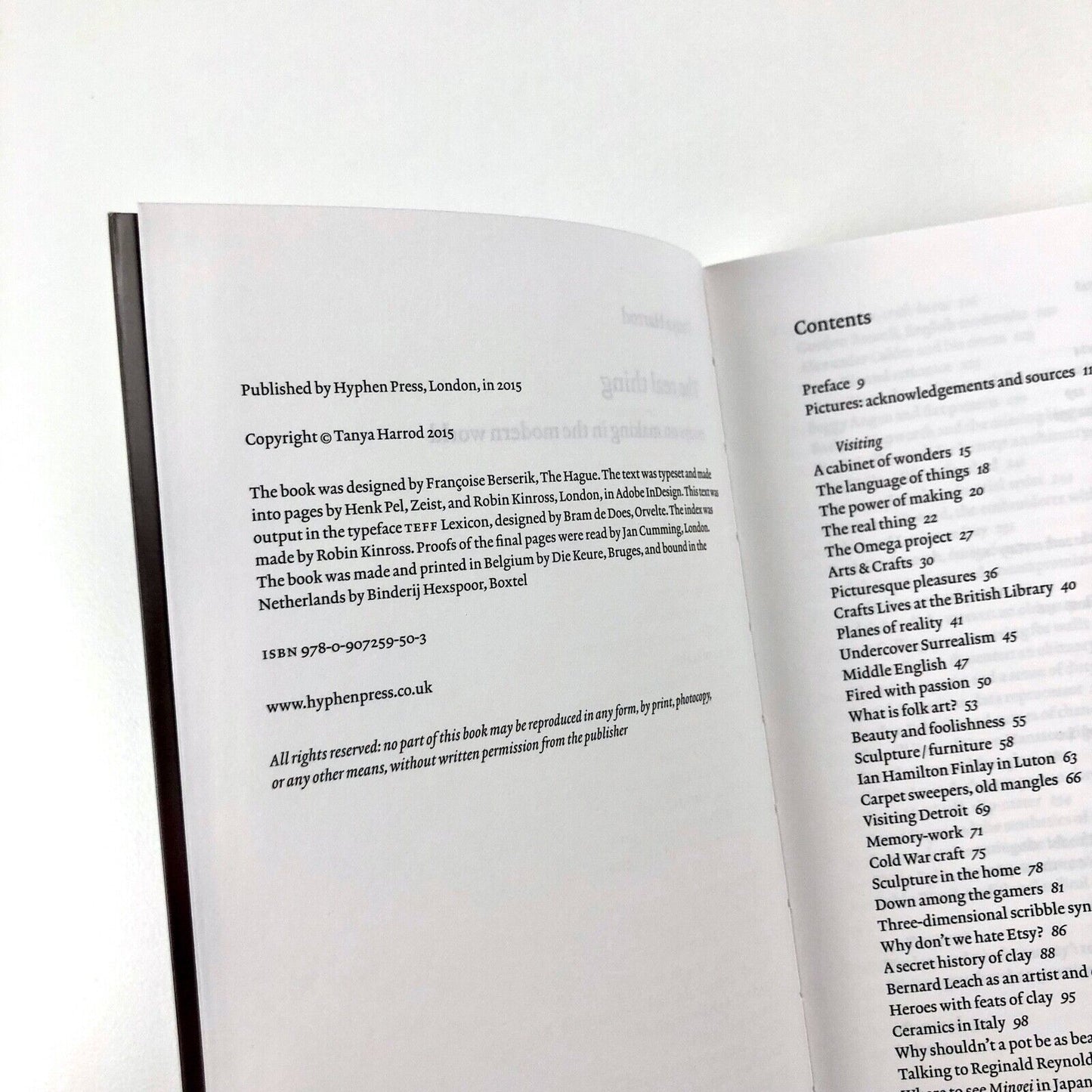 The Real Thing: Essays on Making in the Modern World by Tanya Harrod | Hyphen Press, 2015