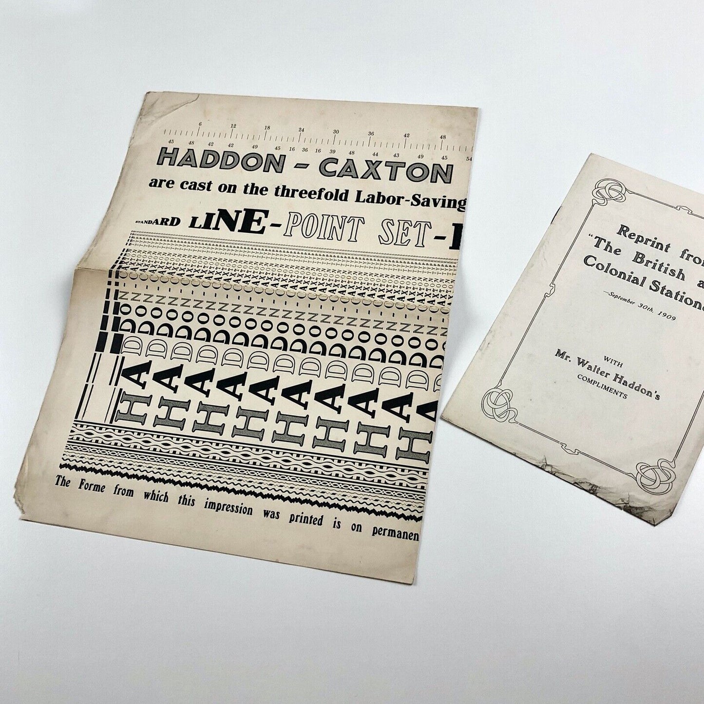 Haddon-Caxton Types | Poster (undated) and reprint (1909) from The British and Colonial Stationer