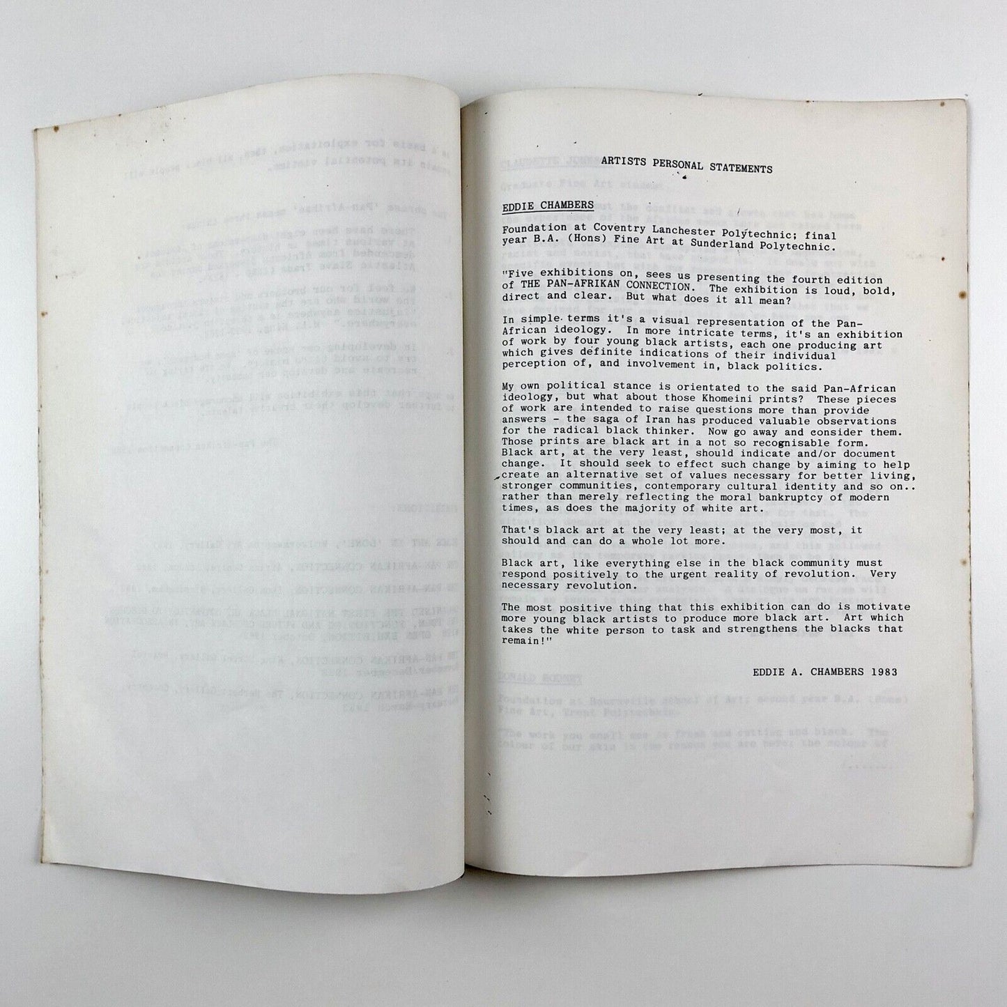 The Pan-Afrikan Connection photocopied leaflet | Eddie A. Chambers et al, 1983