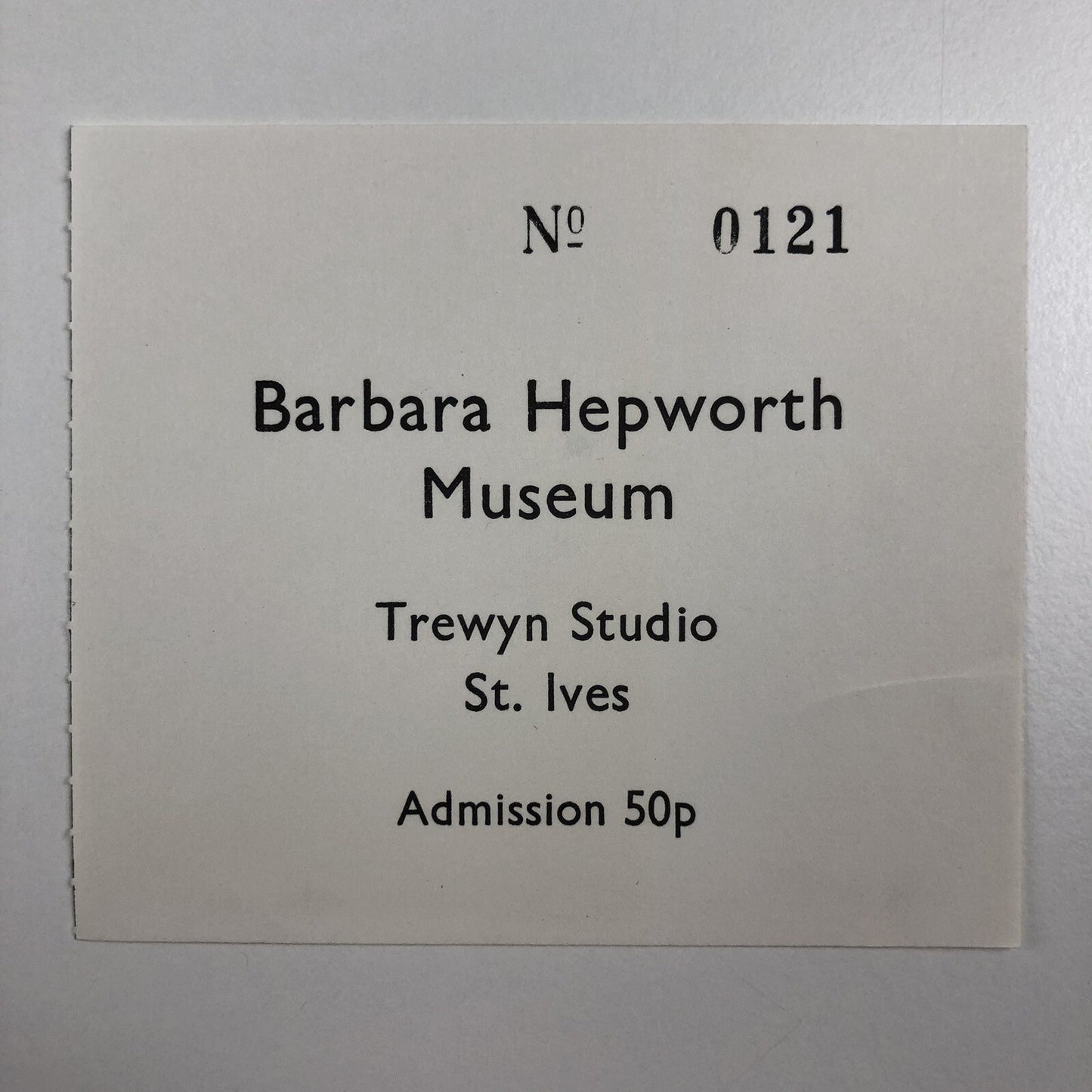 Barbara Hepworth Museum – admission ticket numbered 0121 | Undated c.1976?