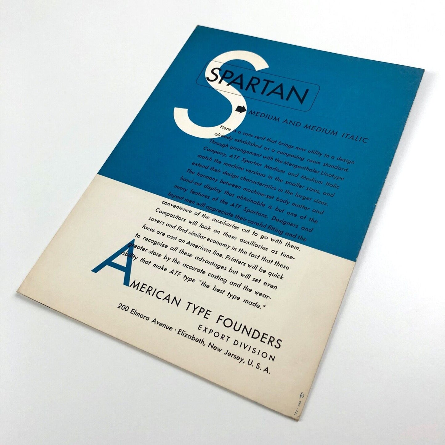 Spartan Medium and Medium Italic type specimen leaflet | American Type Founders, undated