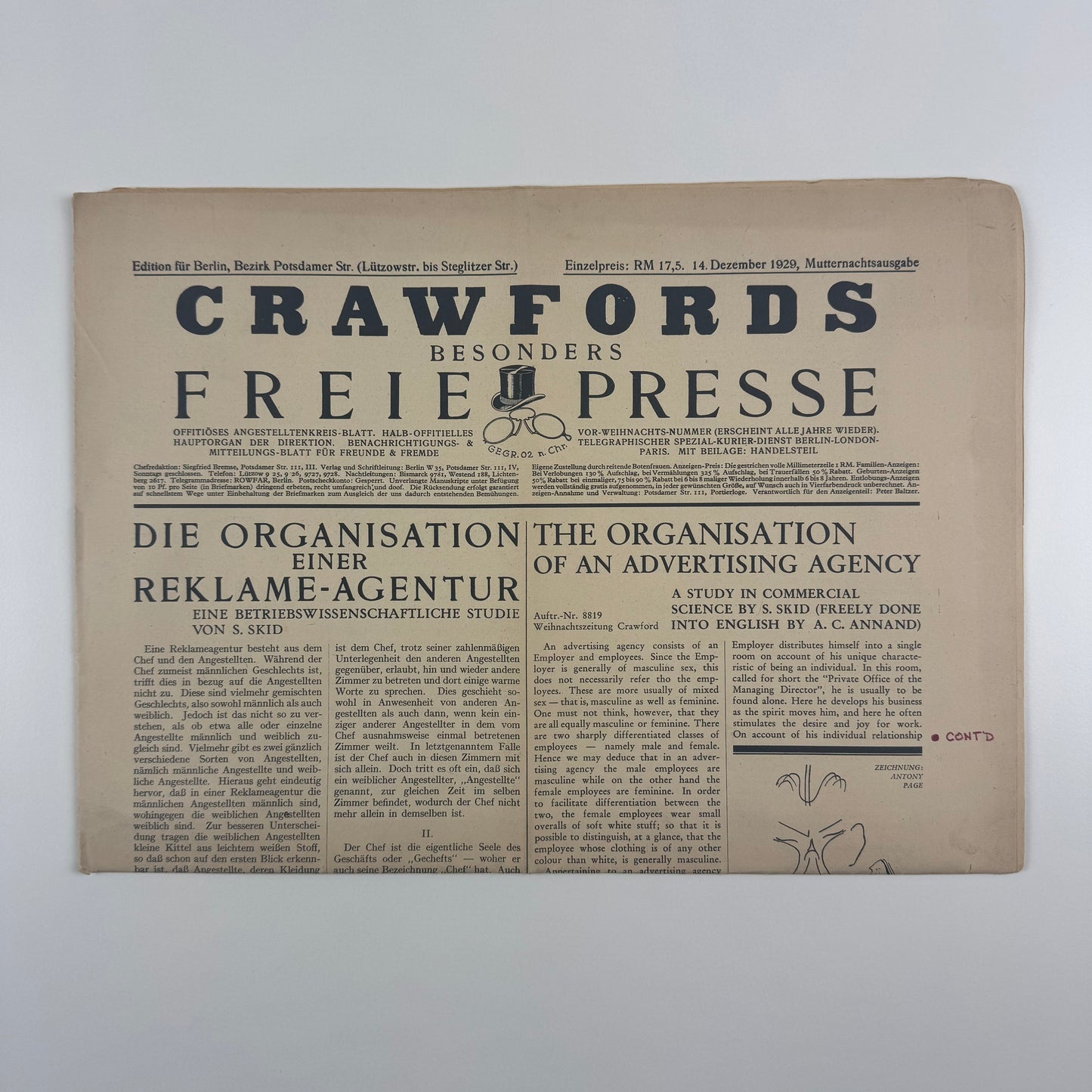 Crawfords Advertising Agency promotional newspaper 14 December 1929