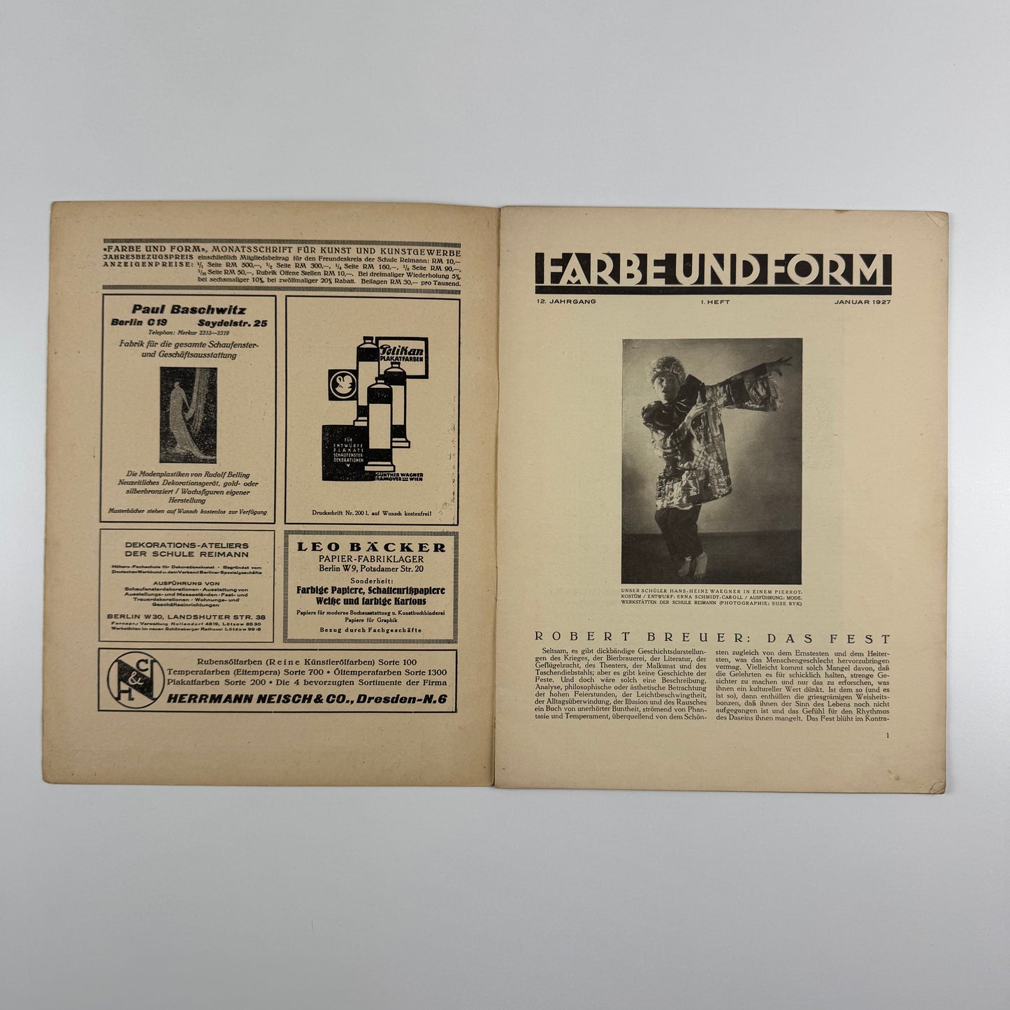 Farbe und Form. Monatsschrift für Kunst und Kunstgewerbe | Mit der beilage ‘Mitteilungen der Schule [Albert] Reimann' |  12 Jahrgang, 1, January 1927