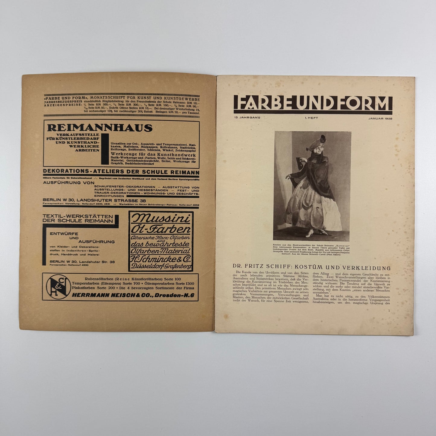 Farbe und Form. Monatsschrift für Kunst und Kunstgewerbe | Mit der beilage ‘Mitteilungen der Schule [Albert] Reimann' |  13 Jahrgang, 1, January 1928