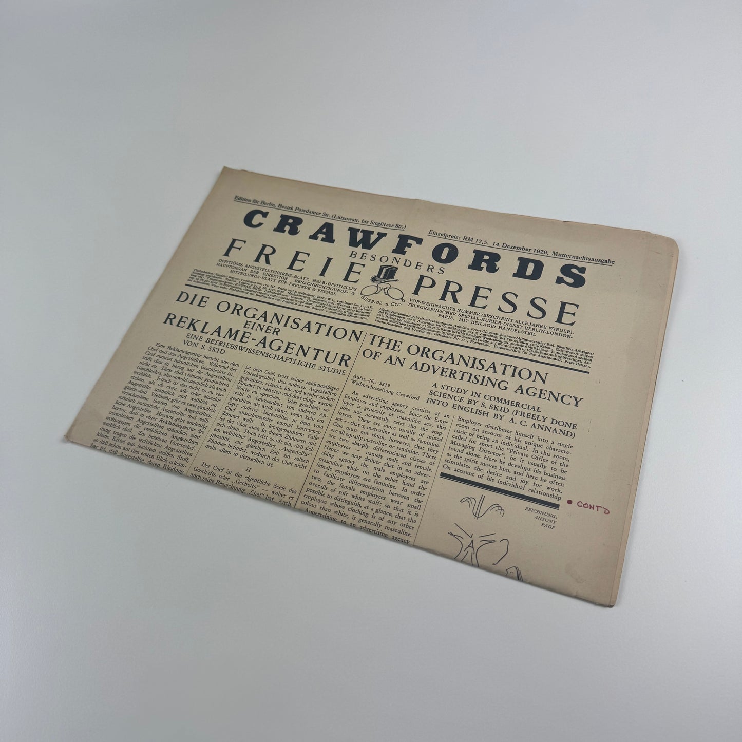 Crawfords Advertising Agency promotional newspaper 14 December 1929