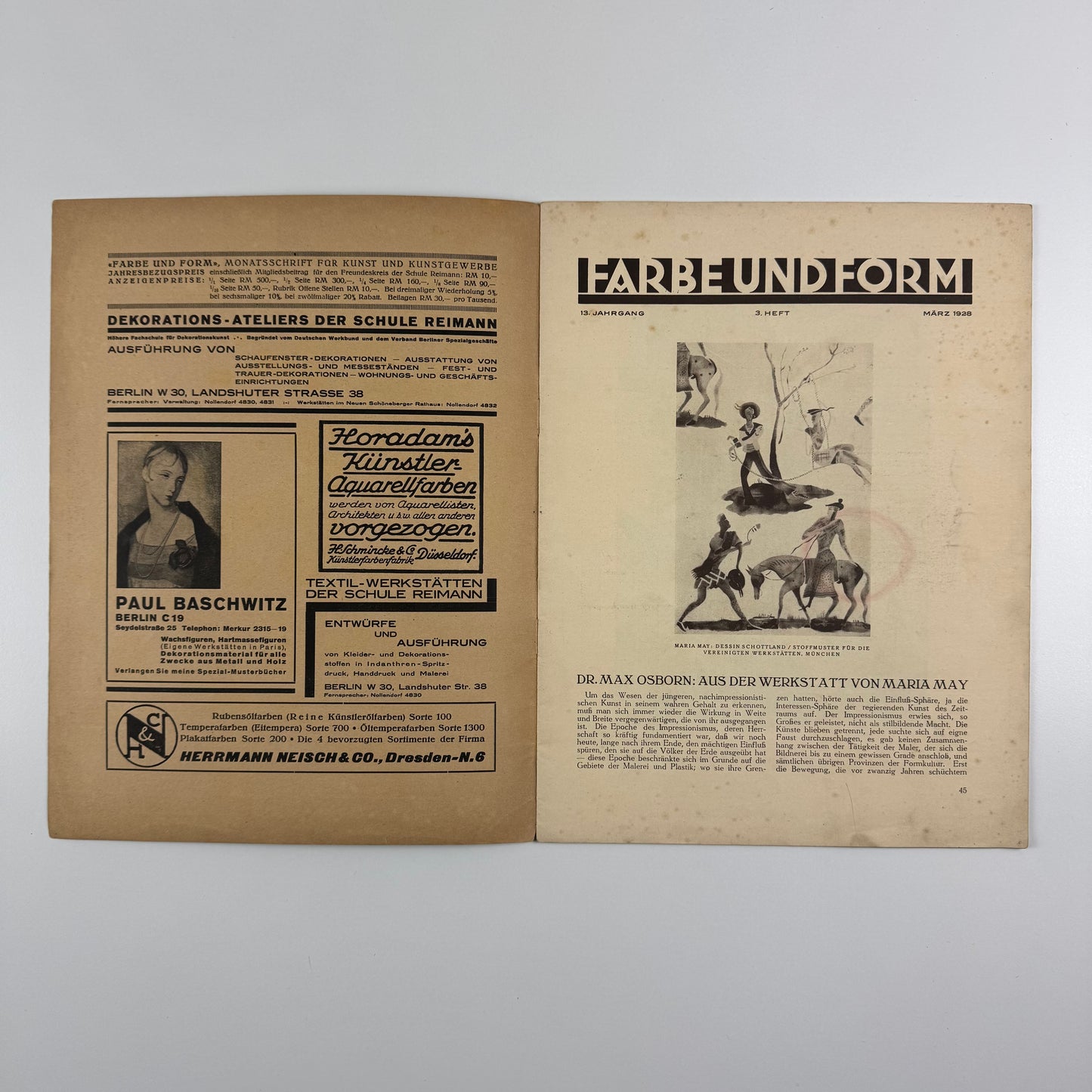 Farbe und Form. Monatsschrift für Kunst und Kunstgewerbe | Mit der beilage ‘Mitteilungen der Schule [Albert] Reimann.'   13 Jahrgang, 3, March 1928