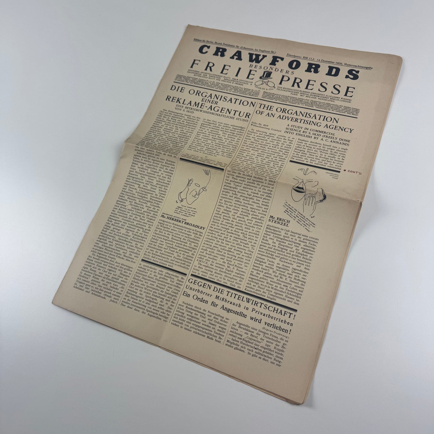 Crawfords Advertising Agency promotional newspaper 14 December 1929