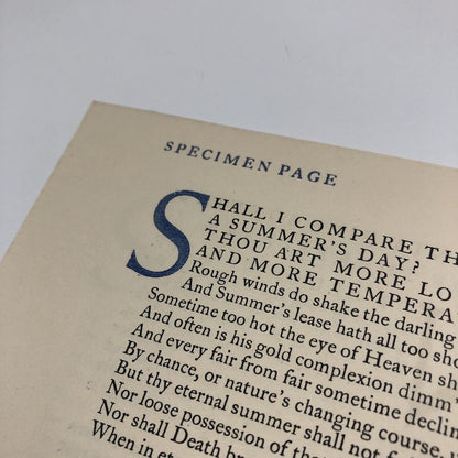 Specimen page/prospectus – Twenty-five sonnets of Shakespeare | The Shakespeare Head Press | Undated, perhaps c.1922