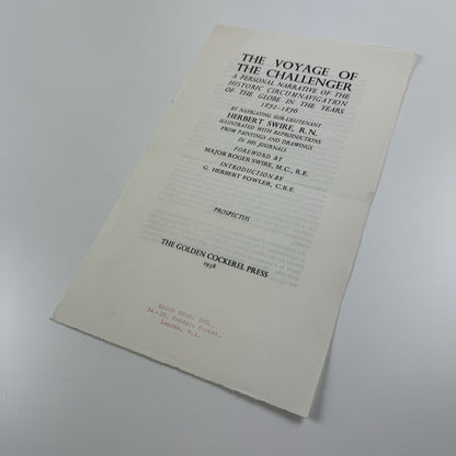 Prospectus – The Voyage of the Challenger | Herbert Swire | Golden Cockerel Press, 1938