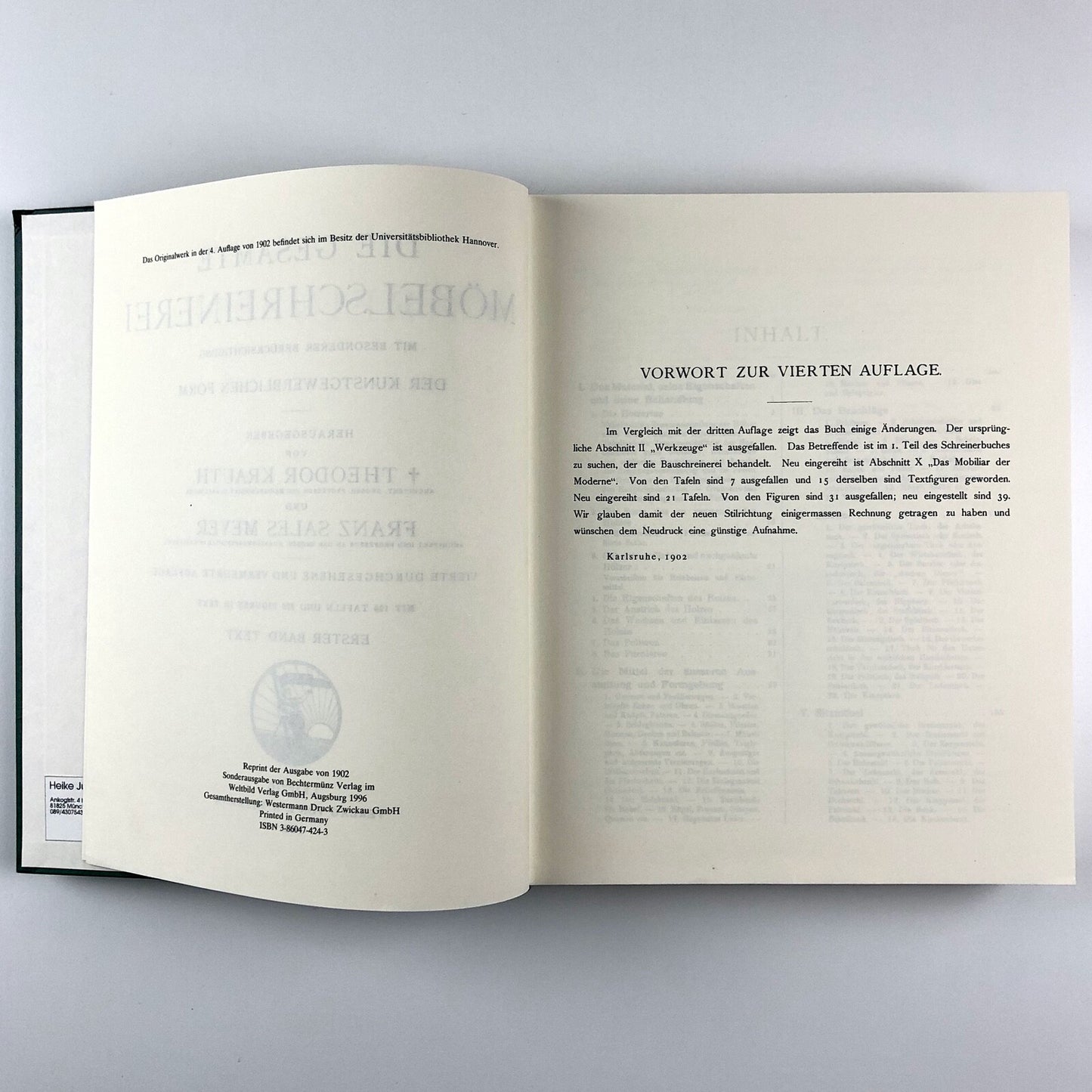 Das Schreinerbuch Die Möbelschreinerei | Th. Krauth und F.S. Meyer, 1996 reprint