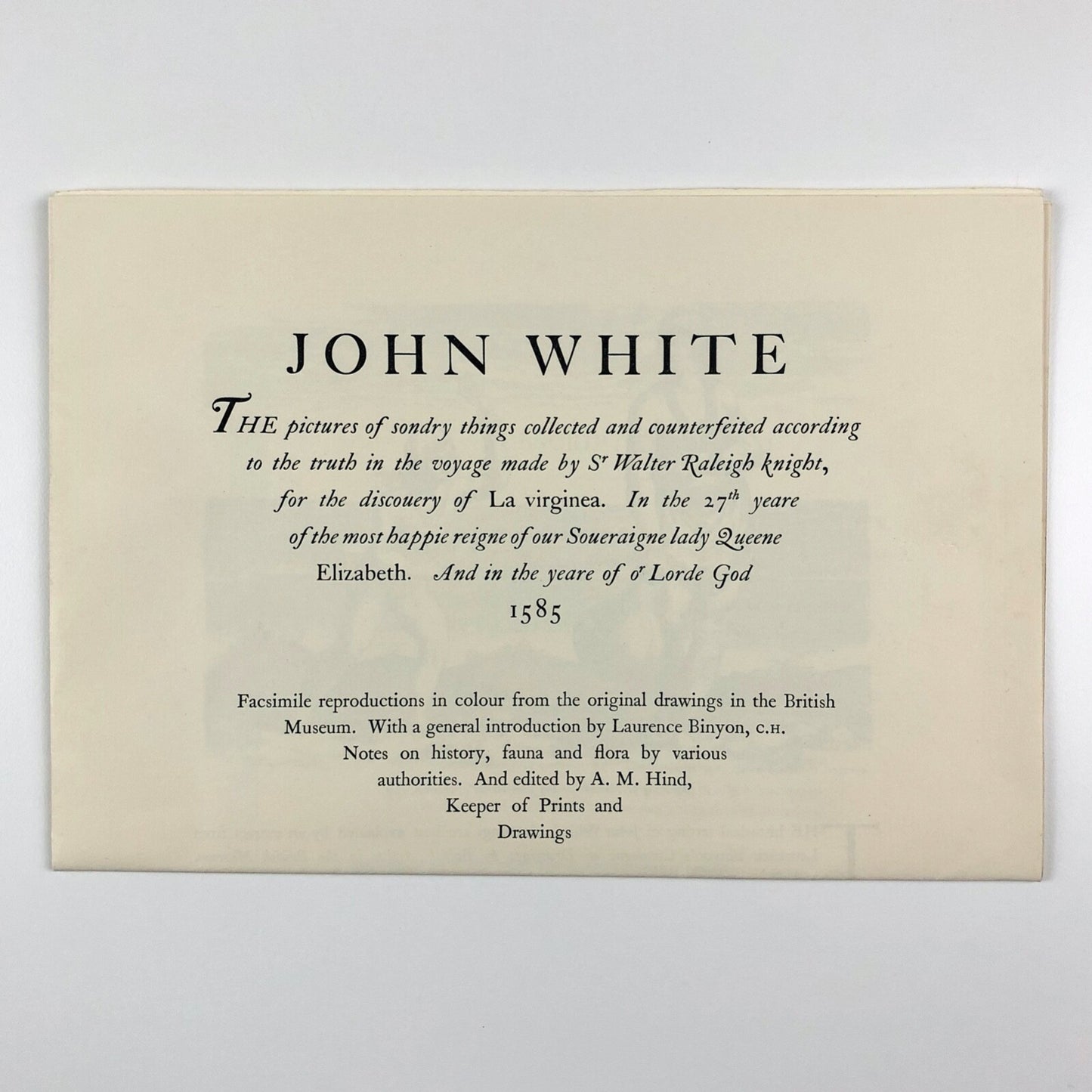 Prospectus for John White’s Drawings of Virginia A.M. Hind British Museum 1938