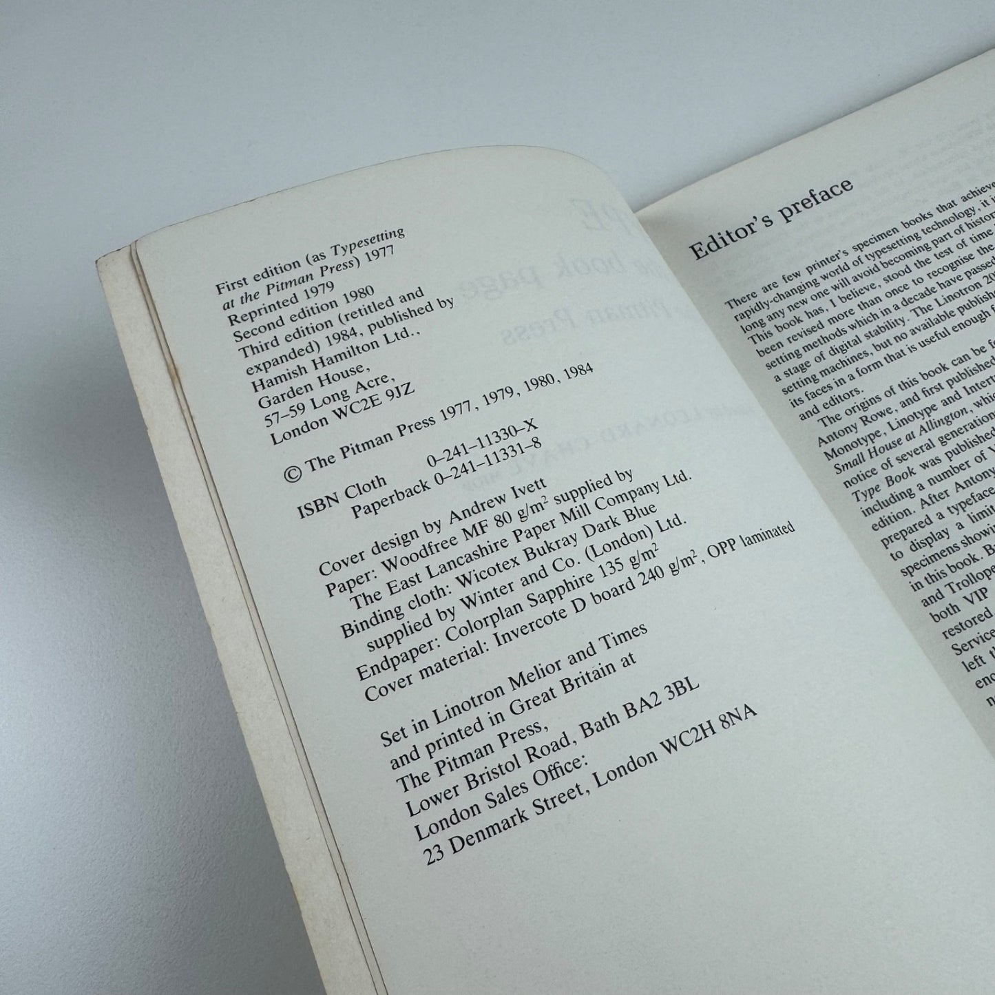 Type for the book page at the Pitman Press ed Leonard Chave Hamish Hamilton 1984