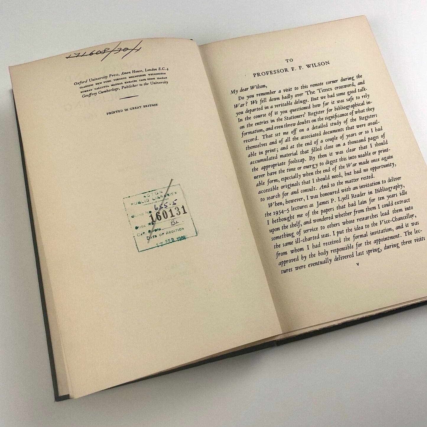 Some Aspects and Problems of London Publishing Between 1550 and 1650 by W. W. Greg | The Clarendon Press, Oxford, 1956