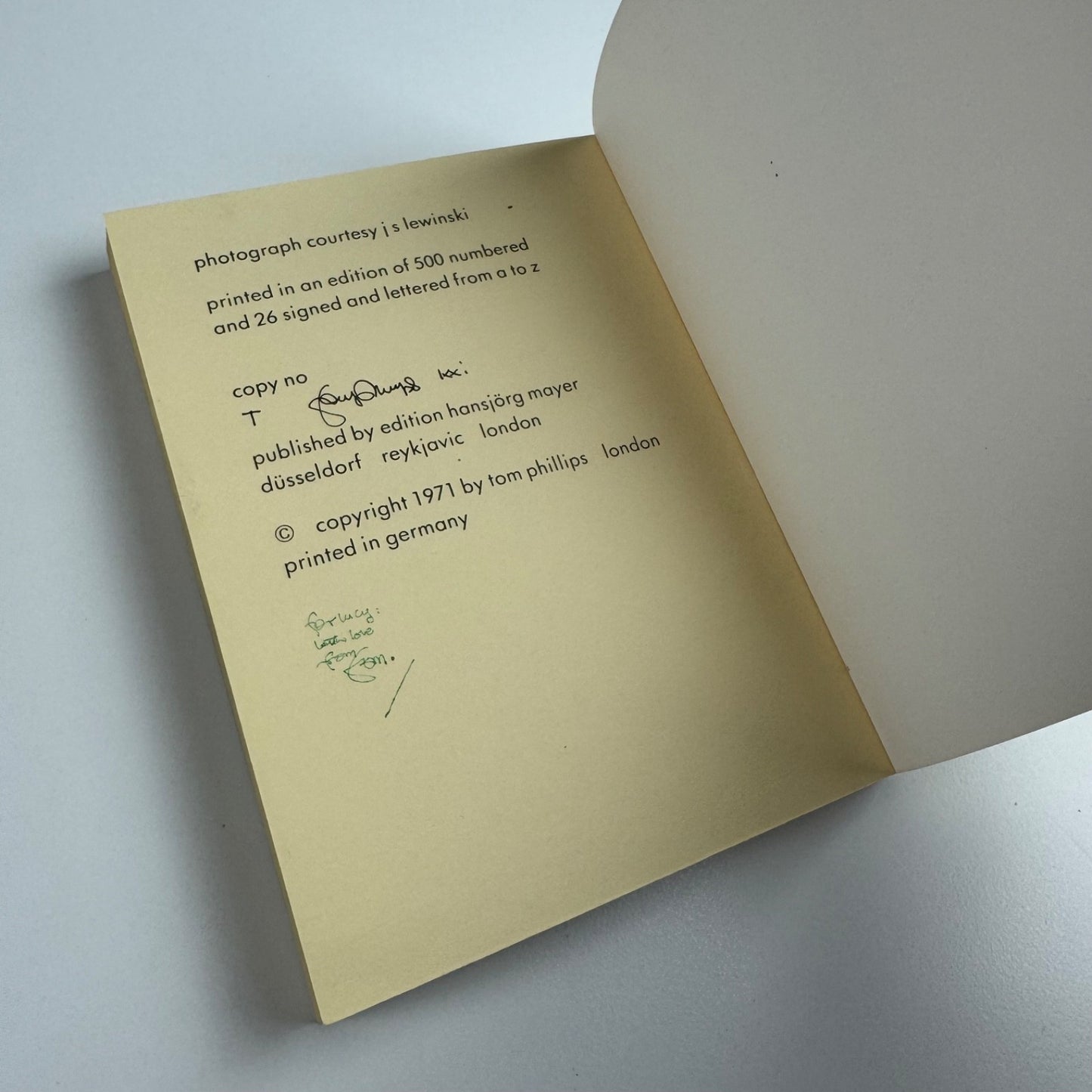Trailer by Tom Phillips. From an edition of 500 signed and lettered edition Hansjorg Mayer