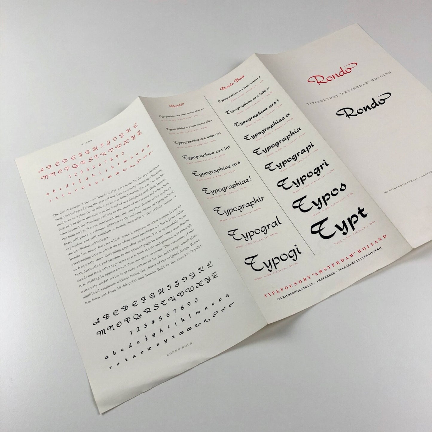 Type specimen – Rondo | Typefoundry Amsterdam | Design by Dick Dooyes, undated