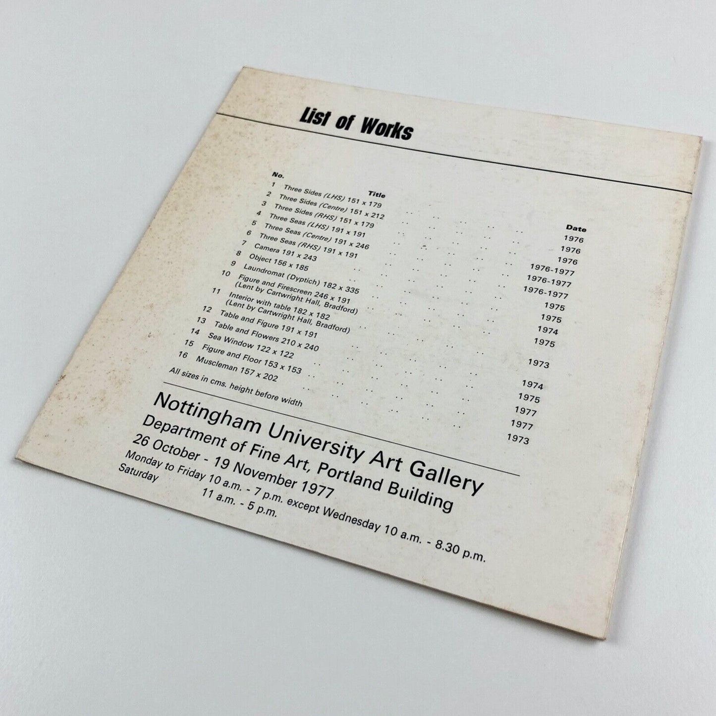 Paintings John Gray - Conceptual Realism | Nottingham University Art Gallery leaflet, 1977