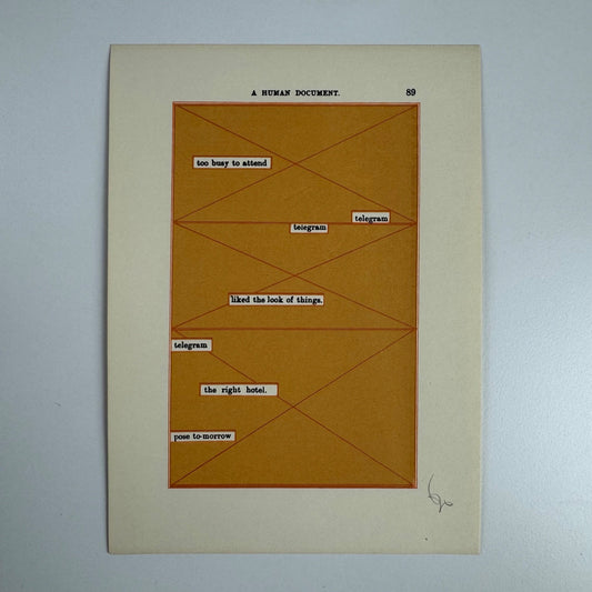 A Humument page 89 'too busy to attend' by Tom Phillips | The Tetrad Press, 1970