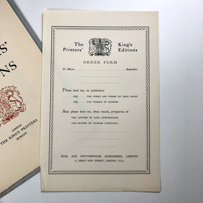 The first prospectus of The King’s Printers’ Editions 1930 Eyre & Spottiswoode