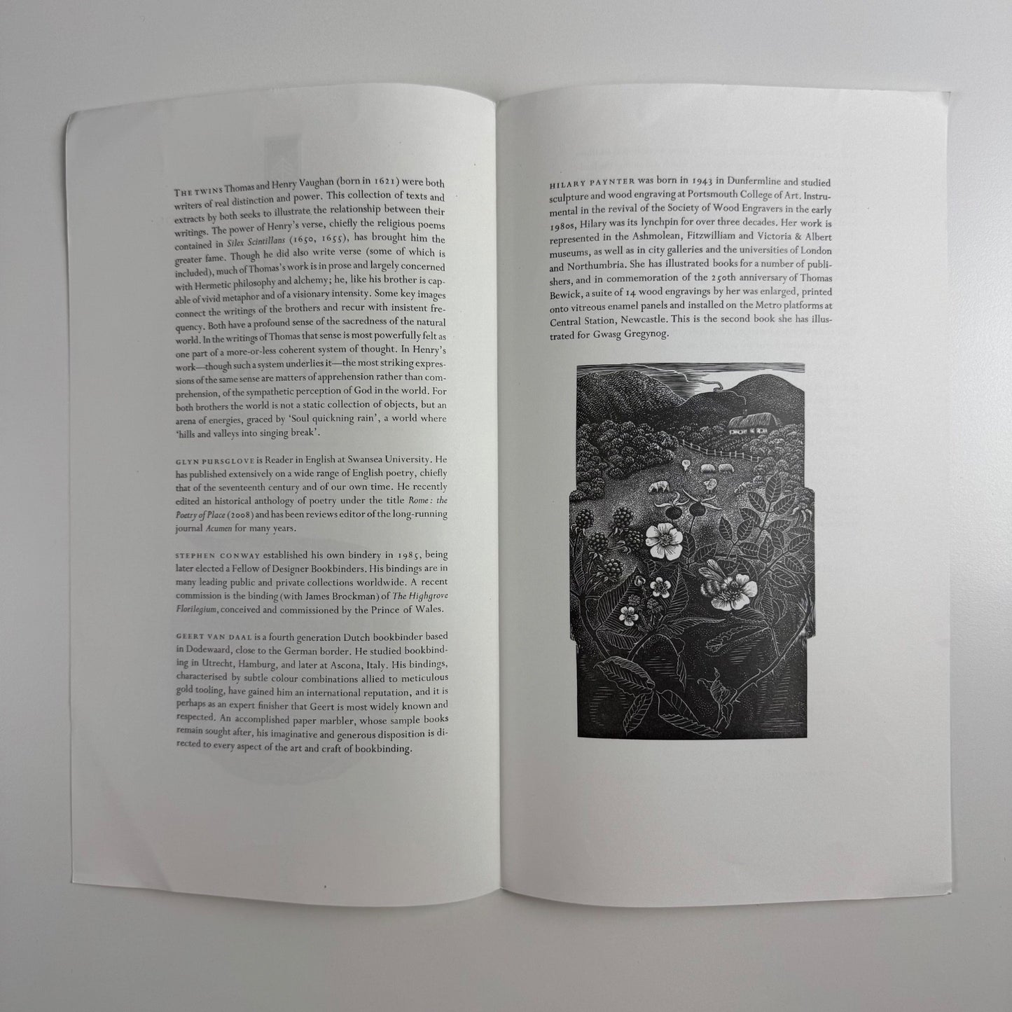 Prospectus for The Texture of the Universe edited by Glyn Pursglove wood engravings by Hilary Paynter Gregynog