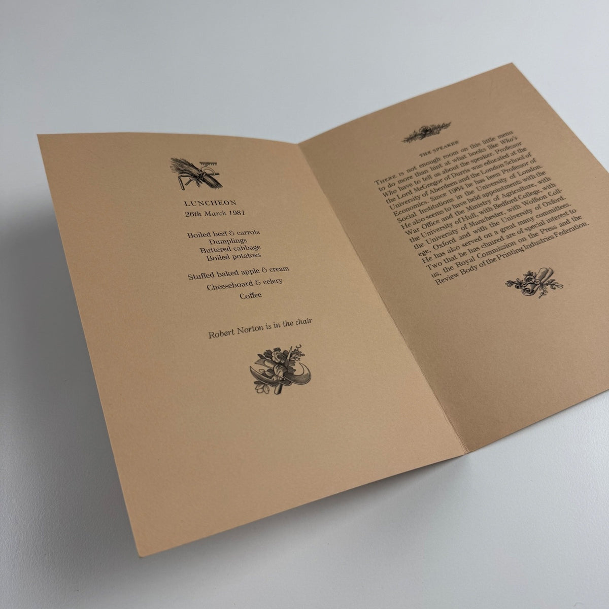 Lunch menu for The Wynkyn de Worde Society March 1981
