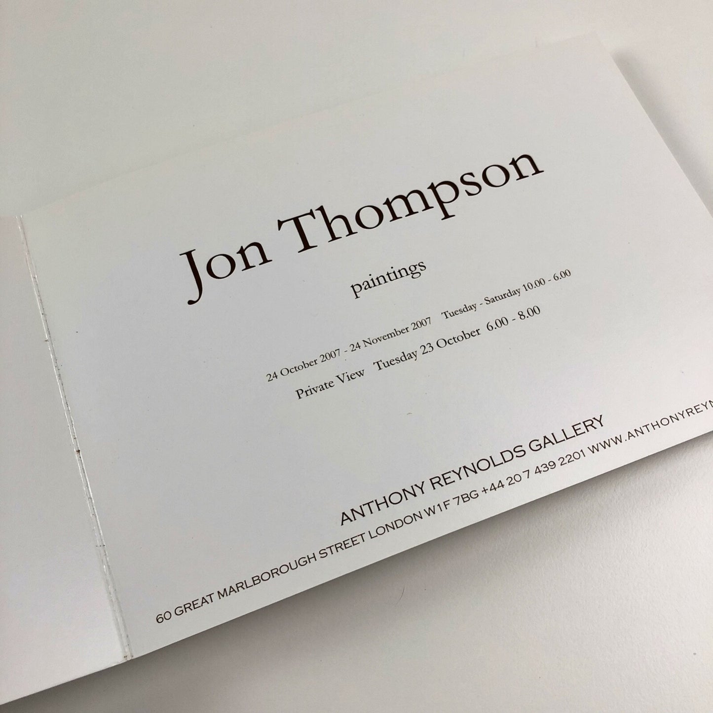 John Thompson paintings | Anthony Reynolds Gallery – folded exhibition card, 2007