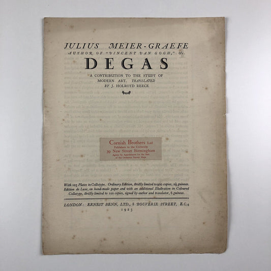 Prospectus for Degas by Julius Meier-Graefe | J. Holroyd Reece | Ernest Benn 1923