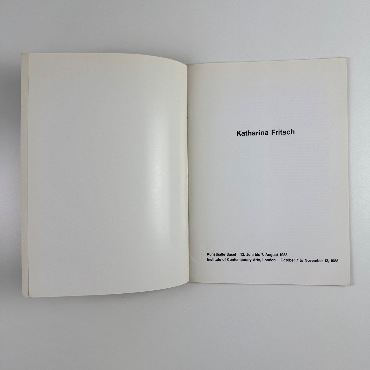 Katharina Fritsch text by Stuart Brisley | Kunsthalle Basel and Institute of Contemporary Arts, 1988