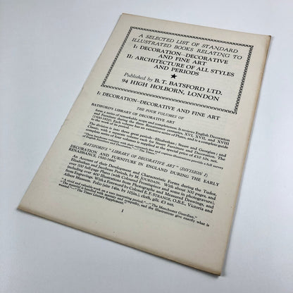 B. T. Batsford – List of books on Decoration, and Architecture | Undated c.1930s?