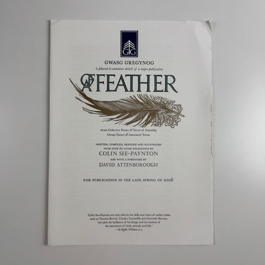 Leaflet for 'Of a Feather' by Colin See-Paynton | Gwasg Gregynog, 2008