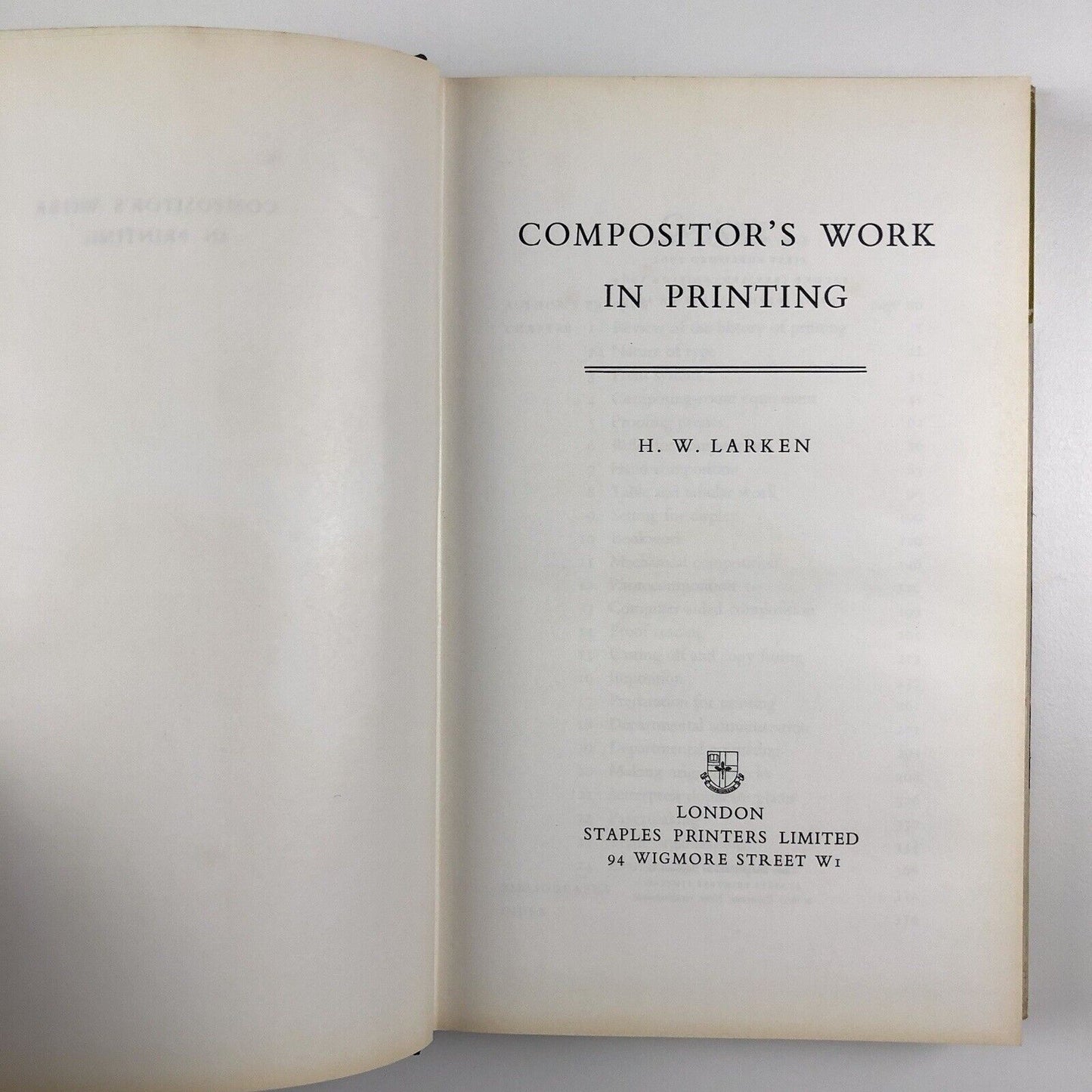Compositor's Work in Printing H.W. Larken | Staples Printers Ltd, 1969 third revised edition