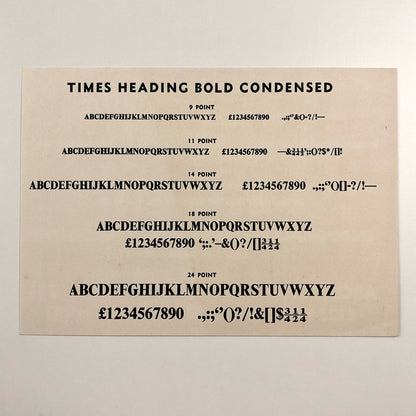 Metroblack / Times Heading Bold Condensed | 2-page type specimen card | William Addison Dwiggins