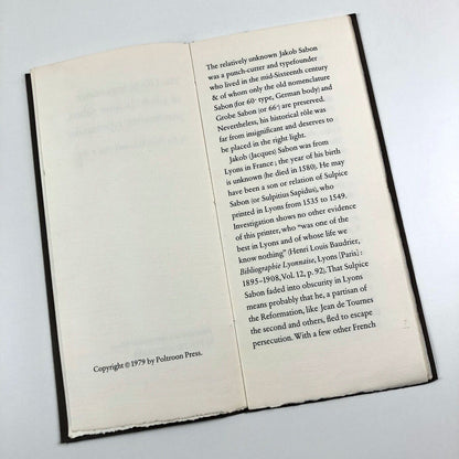 The Life & Importance of Jakob Sabon | Jan Tschichold | Poltroon Press, 1979