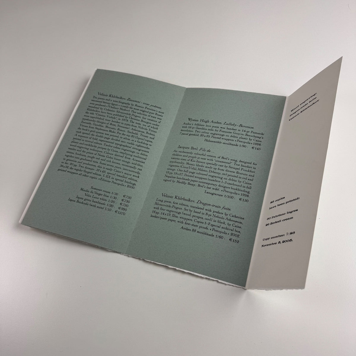 Editions Petropolis Michael Caine, Paris Artists Books in French and English 1989-2002 | Copy number 7/86 5 Nov 2005
