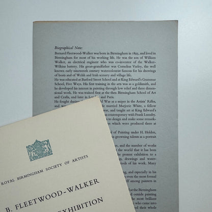 Bernard Fleetwood-Walker. Memorial Exhibition Royal Birmingham Society of Artists c 1963