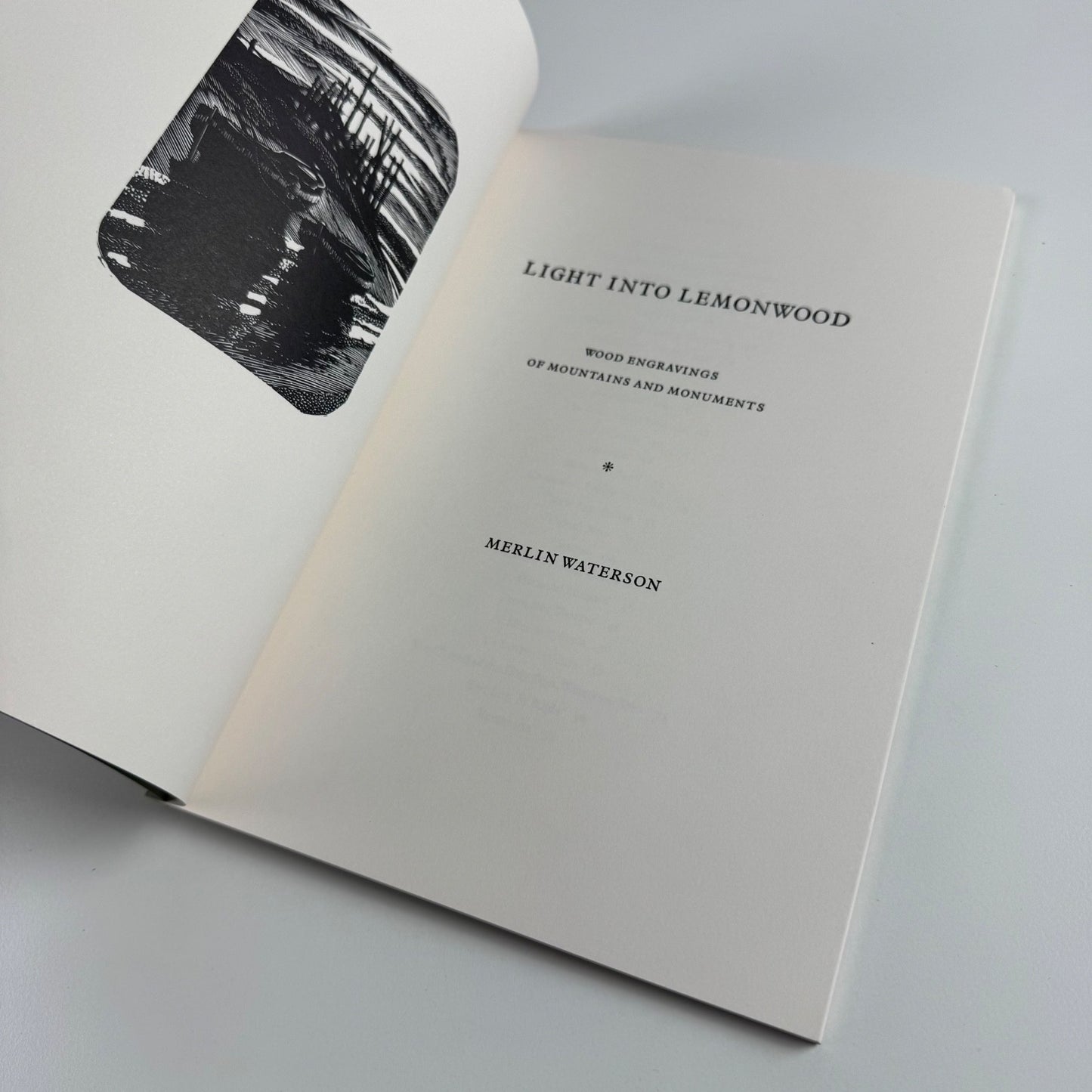 Light into Lemonwood. Wood engravings of mountains and monuments by Merlin Waterson, 2015