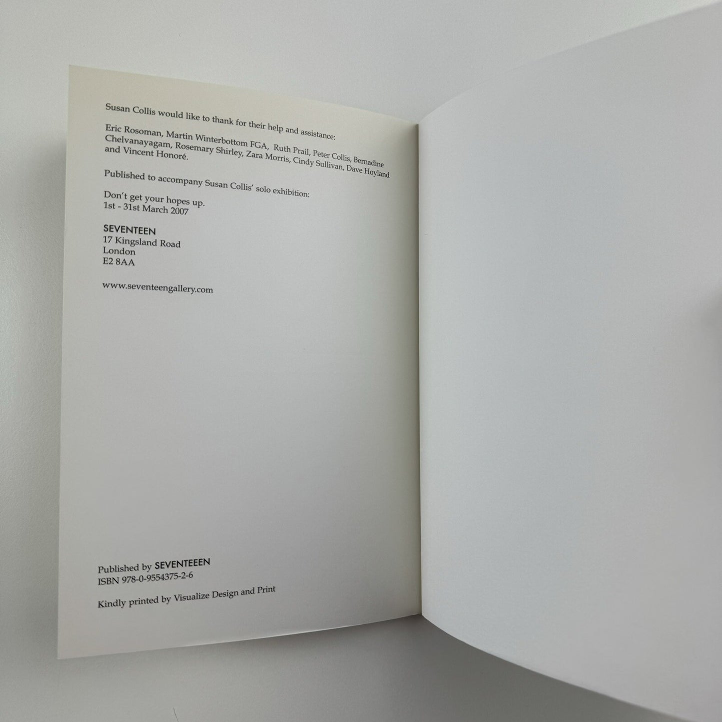 Susan Collis. Don't Get Your Hopes Up | Seventeen Gallery exhibition catalogue, 2007