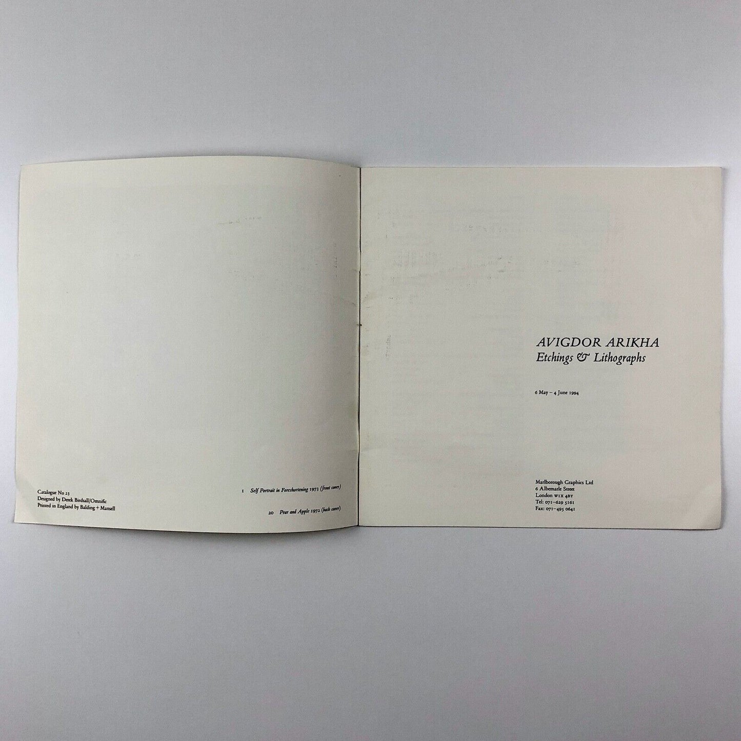 Avigdor Arikha Etchings & Lithographs | Marlborough Graphics exhibition 1994