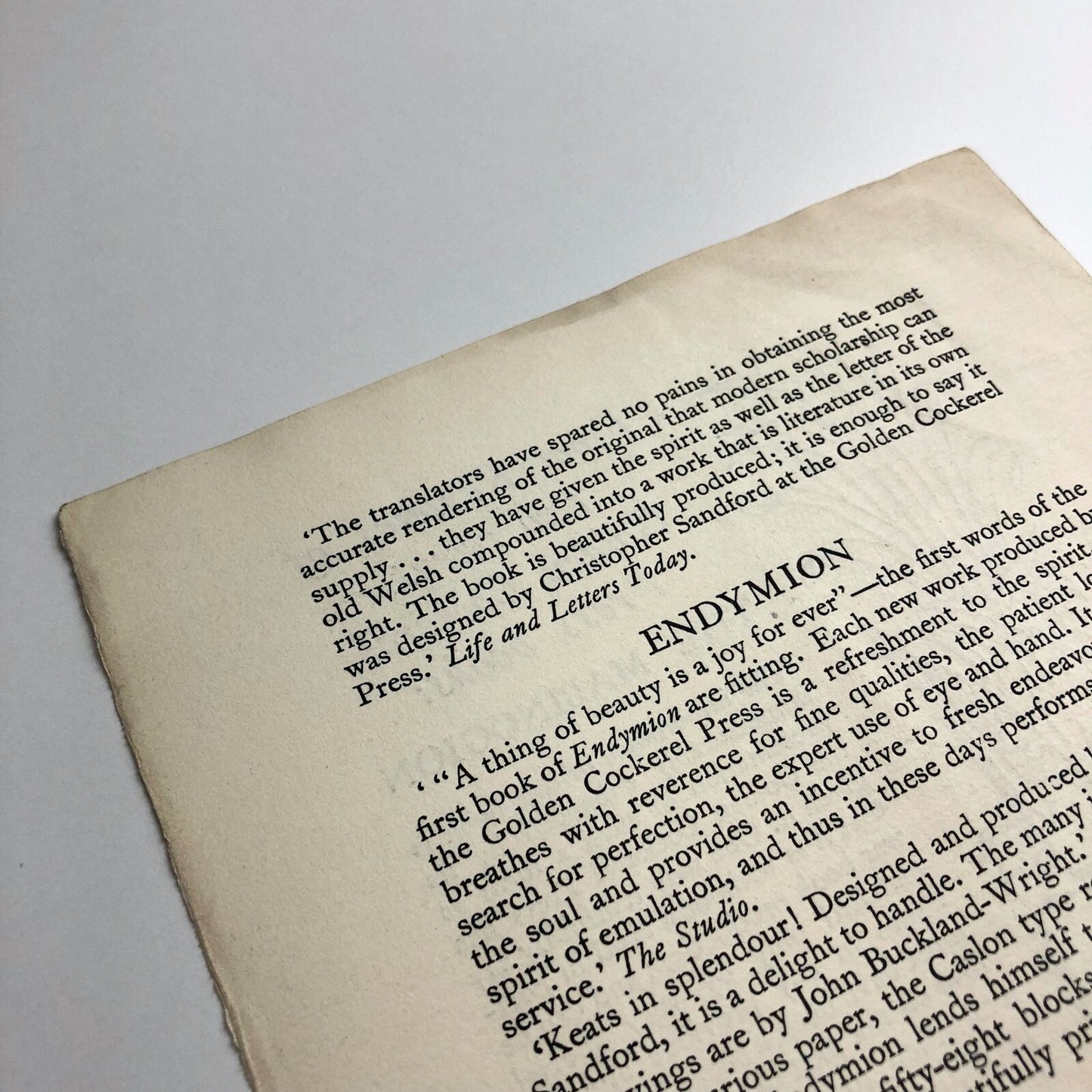 The Golden Cockerel Press The Mabinogion / Endymion promotional leaflet c.1947/8