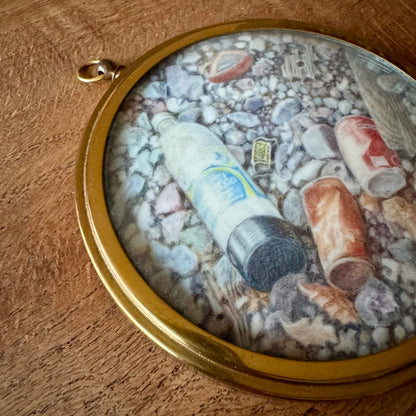 'On the beach' | Framed watercolour roundel on ivorine by Phoebe Sholto Douglas, 1986