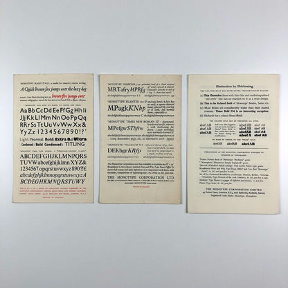 3 x Monotype type specimen leaflets | Student guides to typography