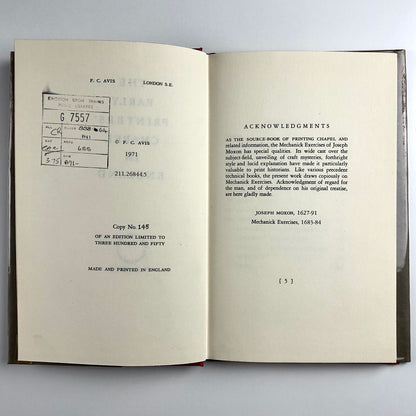 The Early Printers' Chapel in England by F C Avis | Limited edition 1971