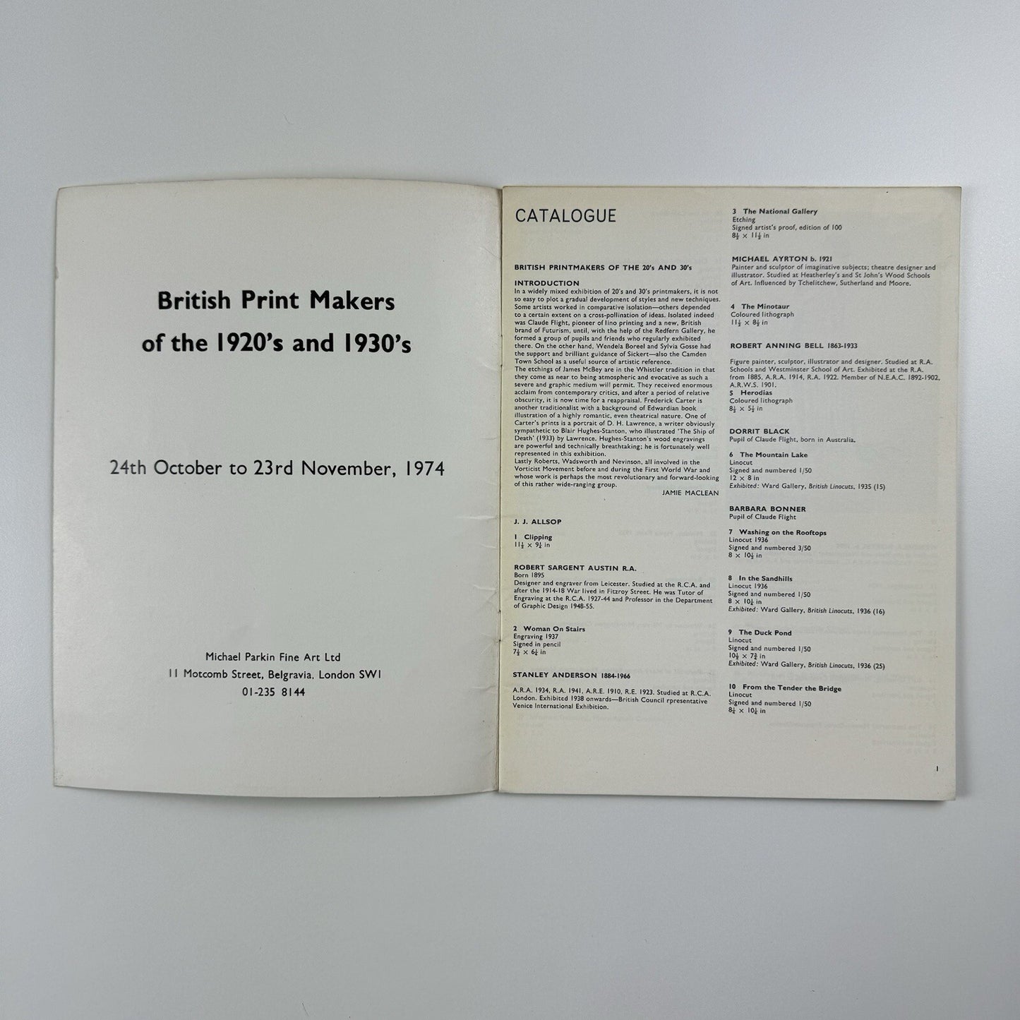 British Print Makers of the 1920’s and 1930’s | Michael Parkin Fine Art catalogue, 1974