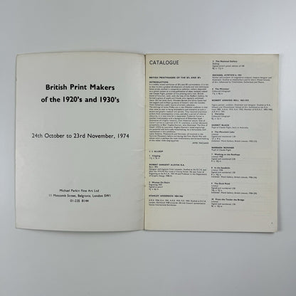 British Print Makers of the 1920’s and 1930’s | Michael Parkin Fine Art catalogue, 1974